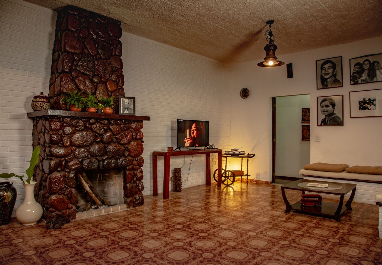 Acogedora sala de estar con chimenea y ambiente rústico