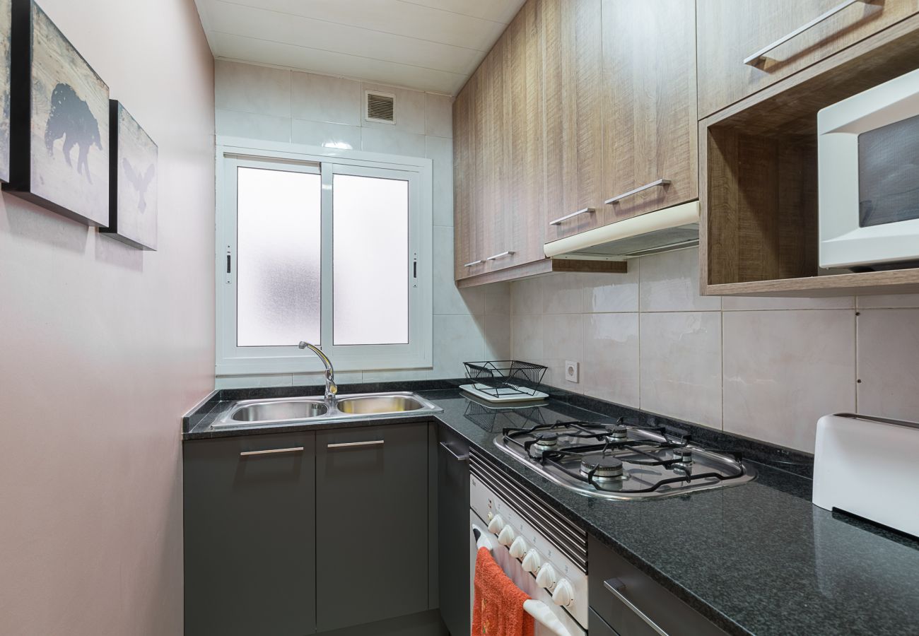 equipped kitchen in the Plaza España apartment in Barcelona